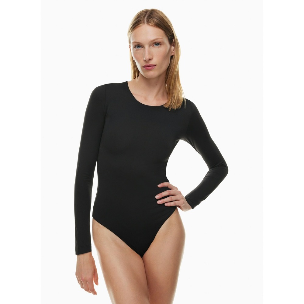BABATON Contour Black Long Sleeve Snap Closure Bodysuit Ribbed Knit Size XS